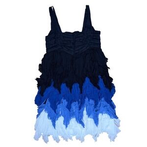 Desigual Ombre Tiered Ruffle Mini Dress Black‎ Blue White Size 36 Boho Fringe